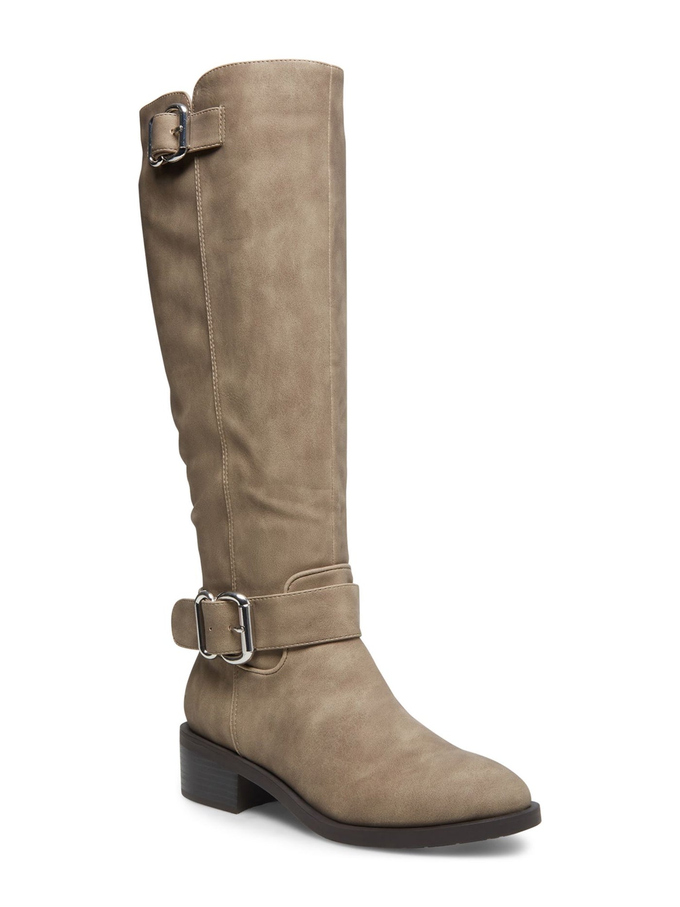 MADDEN GIRL Womens Beige Buckle Accent Cushioned Wit Almond Toe Block Heel Zip-Up Riding Boot 5 M