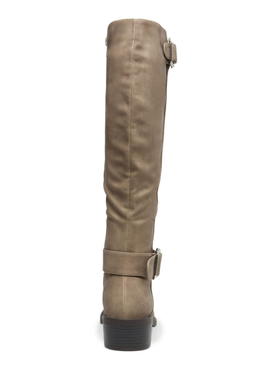 MADDEN GIRL Womens Beige Buckle Accent Cushioned Wit Almond Toe Block Heel Zip-Up Riding Boot 5 M