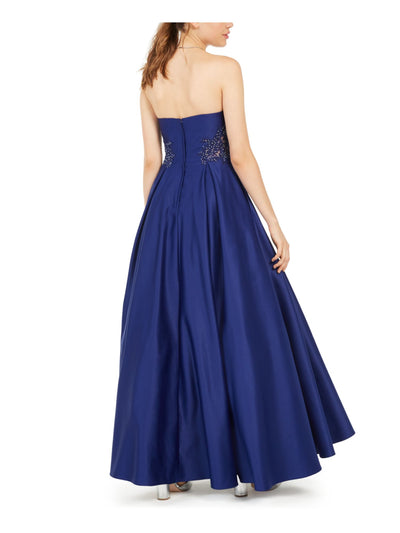 BLONDIE NITES Womens Blue Embellished Sleeveless Sweetheart Neckline Full-Length Prom Fit + Flare Dress Juniors 0
