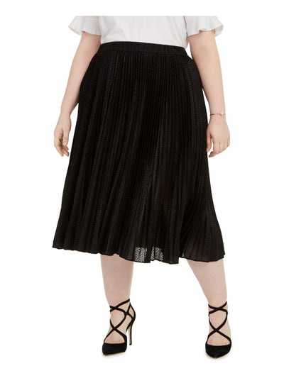 MICHAEL KORS Womens Black Textured Animal Print Midi Pleated Skirt Plus 1X