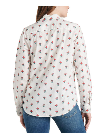 LUCKY BRAND Womens Red Floral Long Sleeve Collared Button Up Top XS