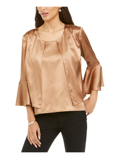 28th & Park Womens Brown 3/4 Sleeve Jewel Neck Party Blouse 8