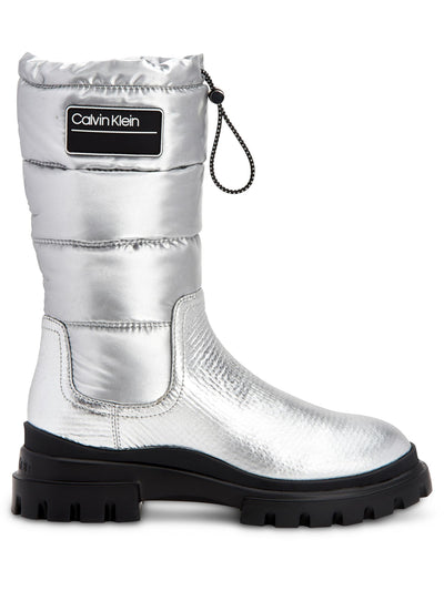 CALVIN KLEIN Womens Silver Drawstring Water Resistant Slip Resistant Laeton Round Toe Platform Boots Shoes 6.5 M