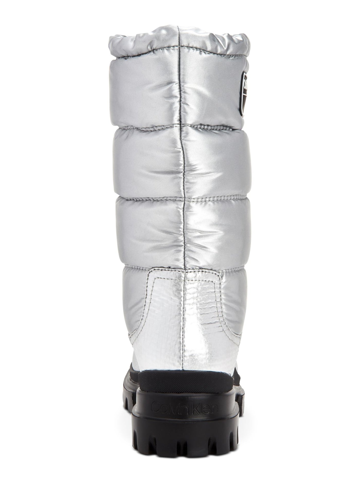 CALVIN KLEIN Womens Silver Drawstring Water Resistant Slip Resistant Laeton Round Toe Platform Boots Shoes 6.5 M