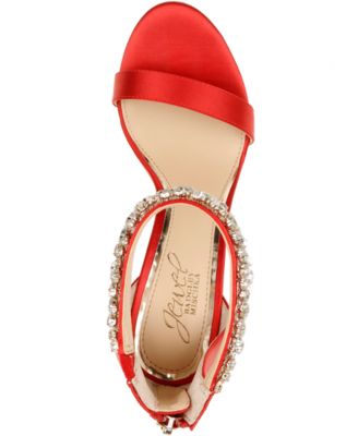 JEWEL BADGLEY MISCHKA Womens Red Ankle Strap Embellished Unique Round Toe Stiletto Zip-Up Dress Sandals Shoes 8.5 M