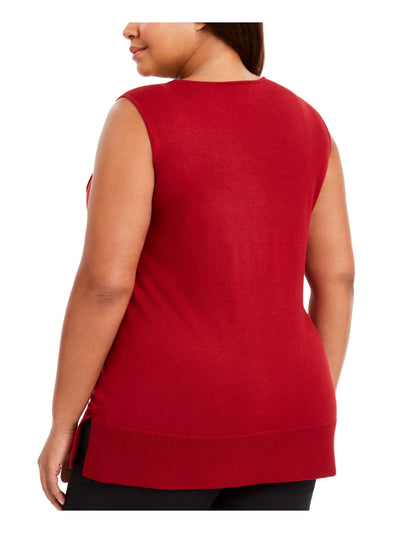 ANNE KLEIN Womens Red Textured Split Hem Sleeveless Scoop Neck Tank Top Plus 2X