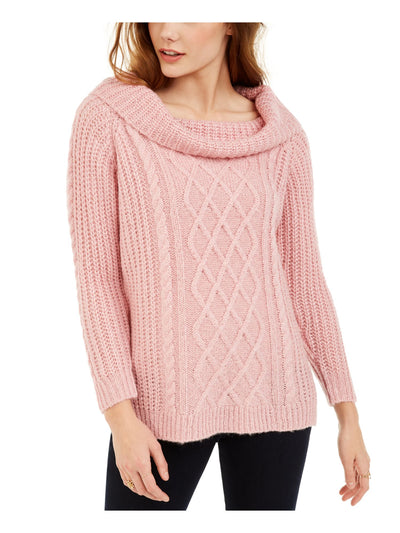 NO COMMENT Womens Textured Ribbed Shimmering Knitted Long Sleeve Cowl Neck Sweater
