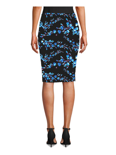 NICOLE MILLER Womens Navy Floral Knee Length Evening Pencil Skirt 2