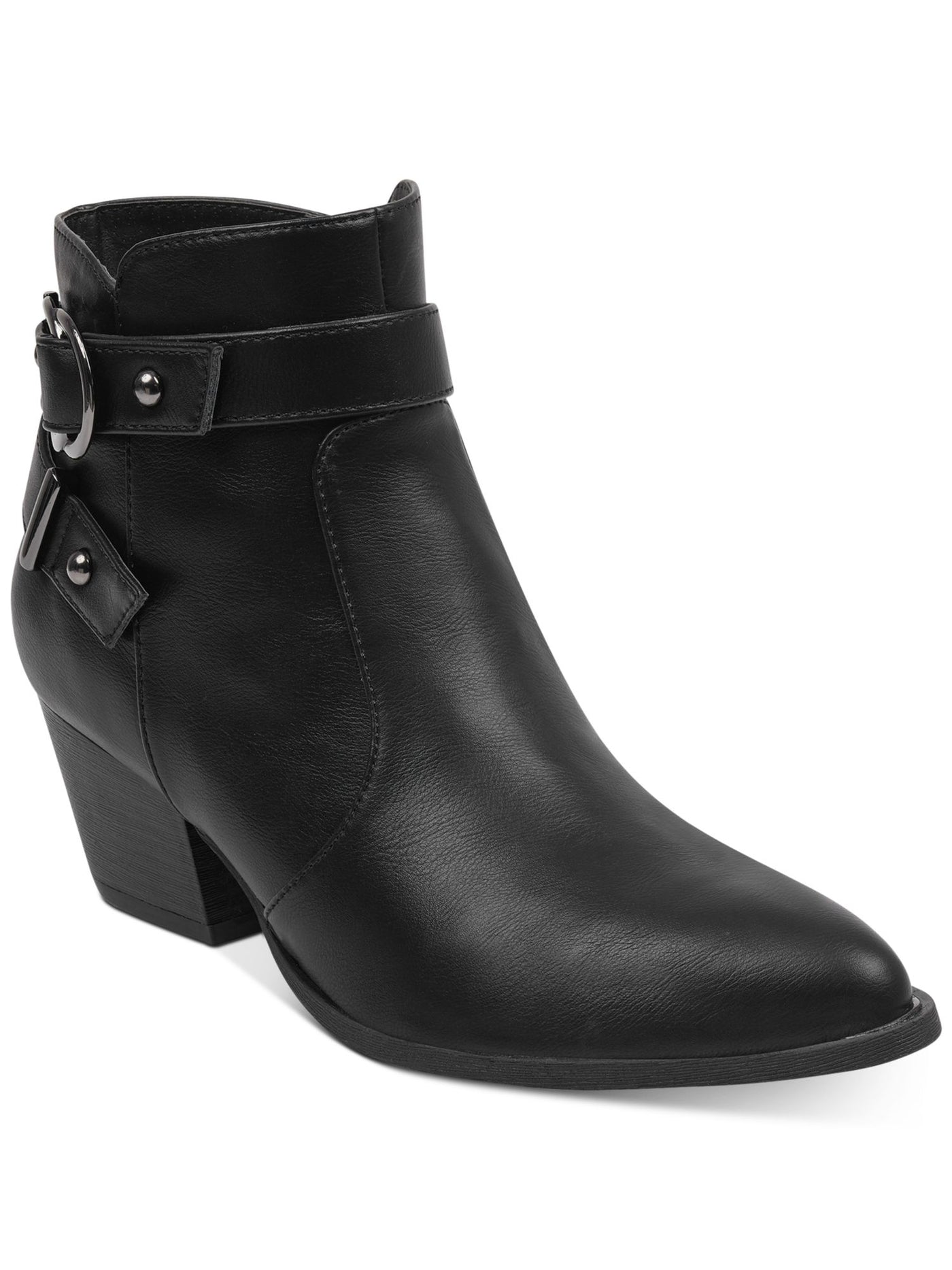 GBG GUESS Womens Black Buckle Accent Studded Illuse Pointed Toe Block Heel Zip-Up Booties 8 M