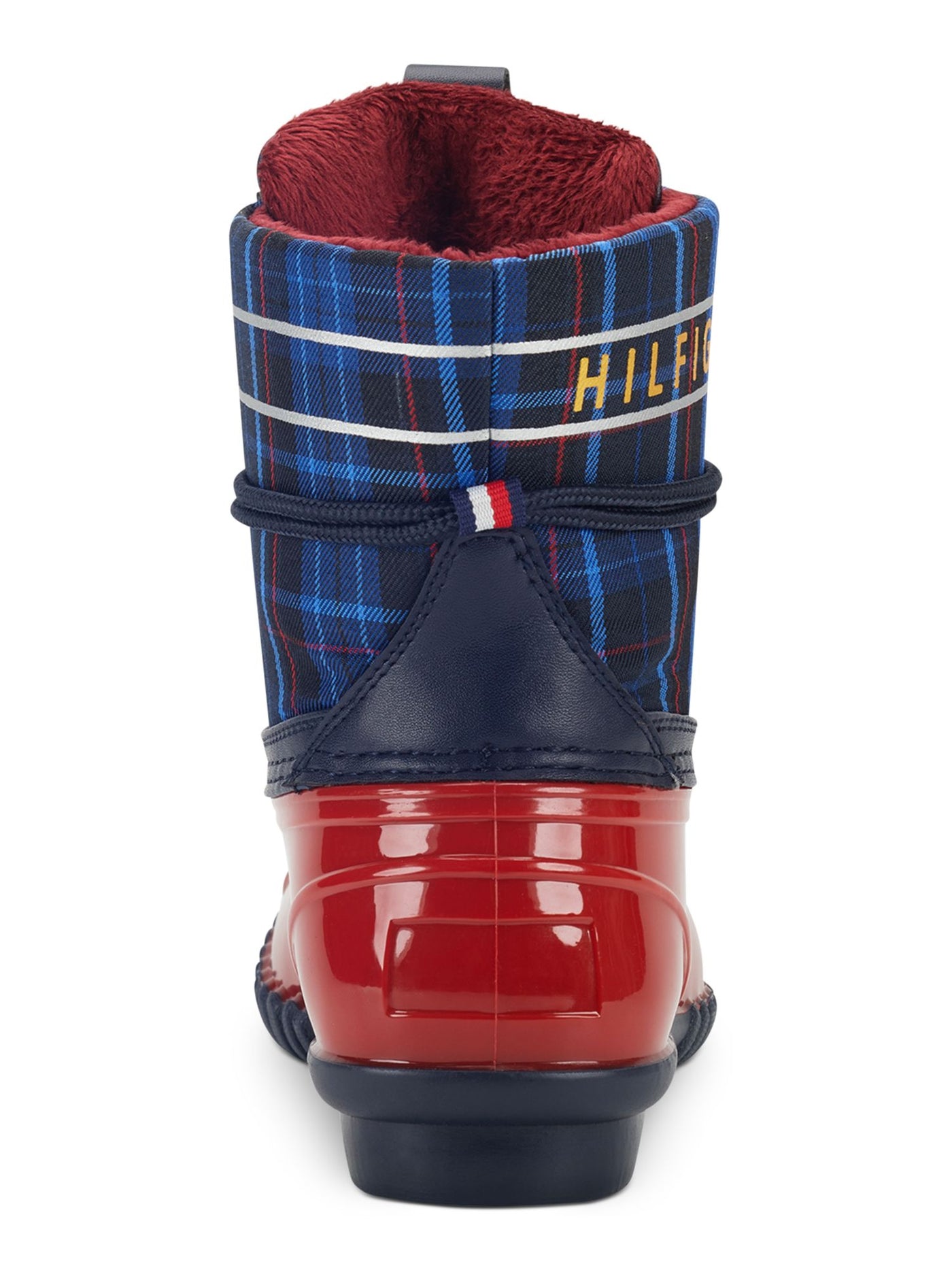 TOMMY HILFIGER Womens Red Plaid Front And Back Pull Tag Logo Padded Comfort Waterproof Eyelet Hessa Round Toe Block Heel Lace-Up Duck Boots 6