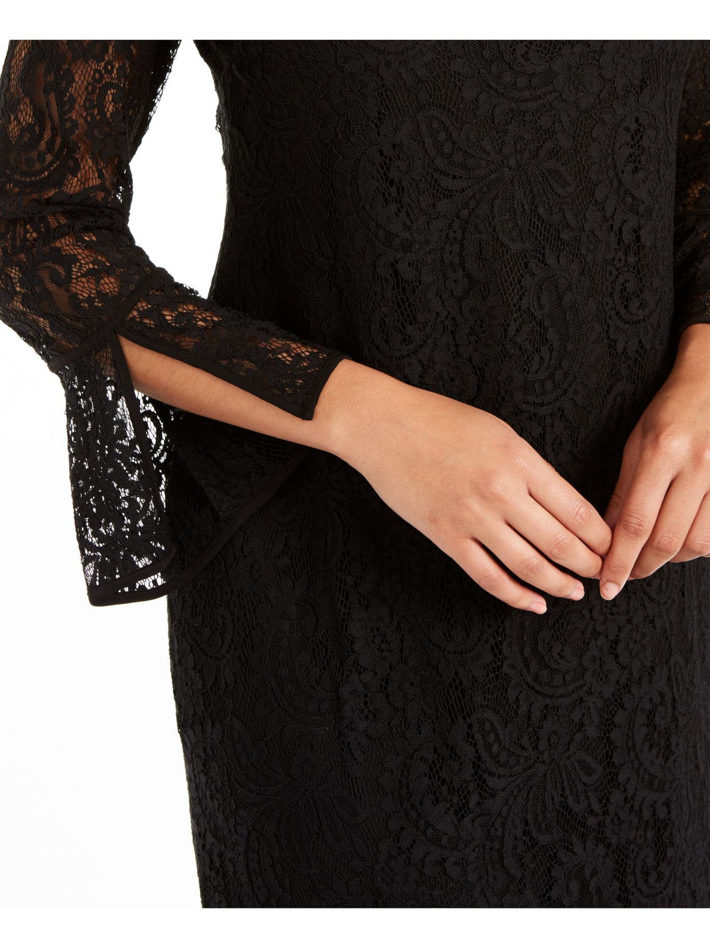ANNE KLEIN Womens Lace Long Sleeve Jewel Neck Above The Knee Sheath Dress