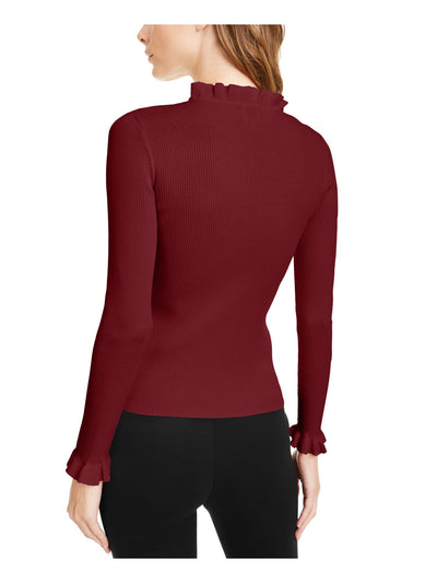 ANNE KLEIN Womens Red Ruffled Long Sleeve Mock T-Shirt L