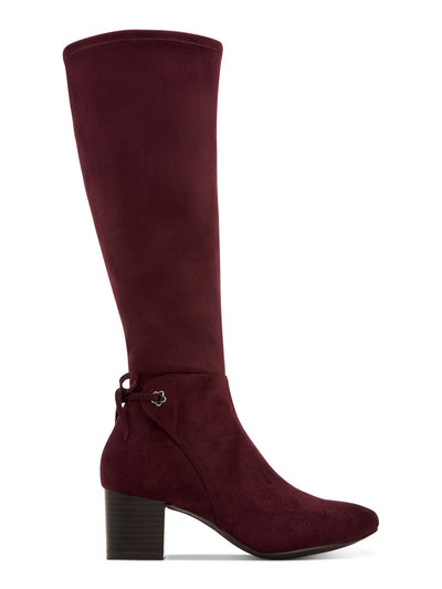 CHARTER CLUB Womens Burgundy Flower Grommets Bow Accent Padded Jaccque Almond Toe Block Heel Zip-Up Boots Shoes 9.5 M