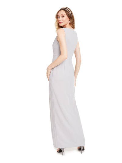 ADRIANNA PAPELL Womens Gray Zippered Sleeveless V Neck Maxi Formal Sheath Dress 6