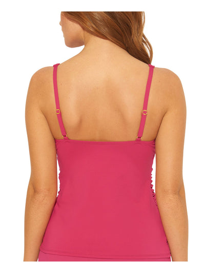 BLEU Women's Pink Stretch U-Wire Removable Cups Shirred Deep V Neck Adjustable Tankini Swimsuit Top 4