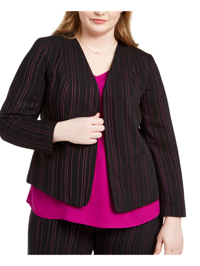 BAR III Womens Black Striped Blazer Jacket Plus 1X