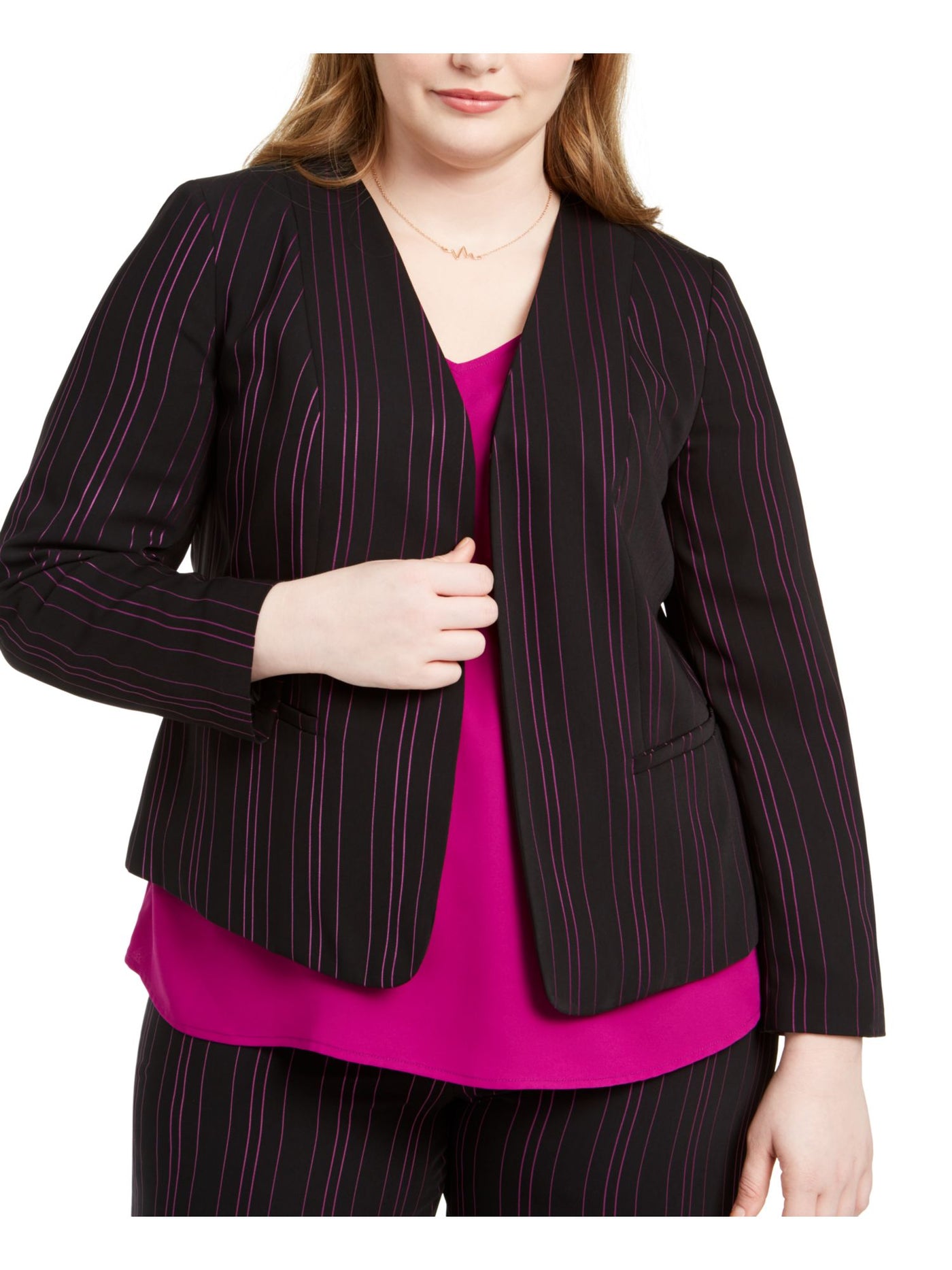 BAR III Womens Black Striped Blazer Jacket Plus 2X