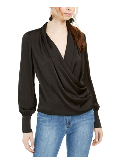 Band Of Gypsies Womens Black Long Sleeve V Neck Top XS