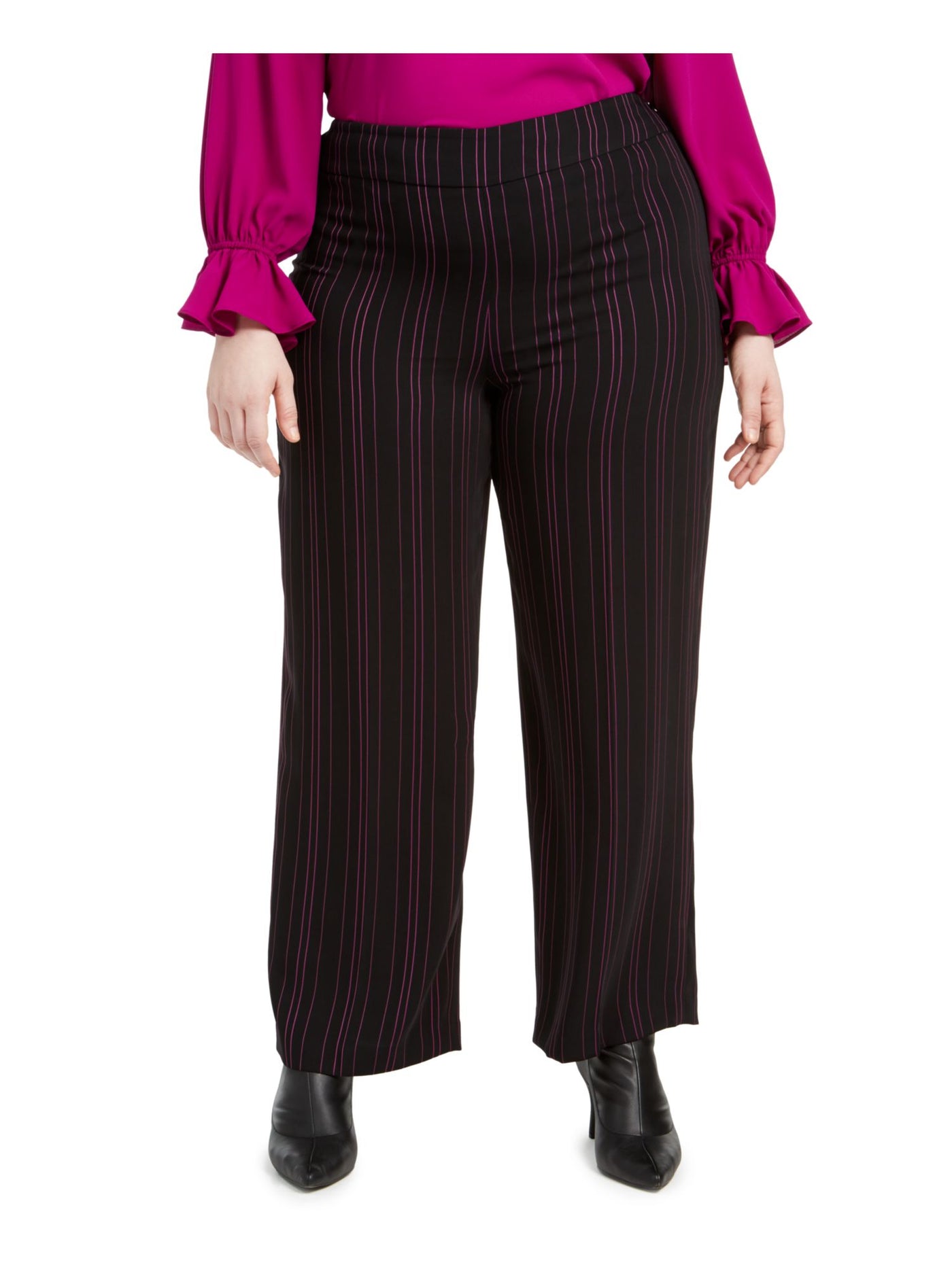 BAR III Womens Black Pinstripe Wear To Work Wide Leg Pants 22W