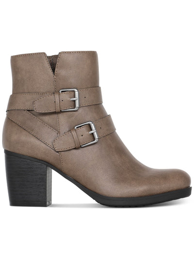 STYLE & COMPANY Womens Beige Buckle Accent Padded Fortunata Round Toe Block Heel Zip-Up Booties 9 M