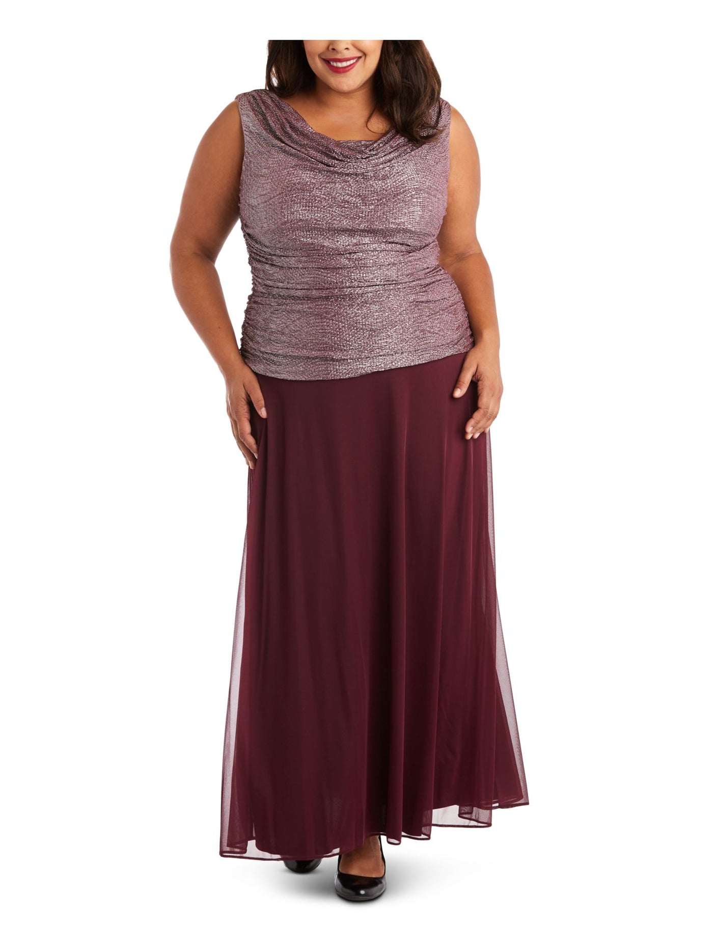 R&M RICHARDS Womens Burgundy Sleeveless Cowl Neck Maxi Formal Fit + Flare Dress Plus 18W