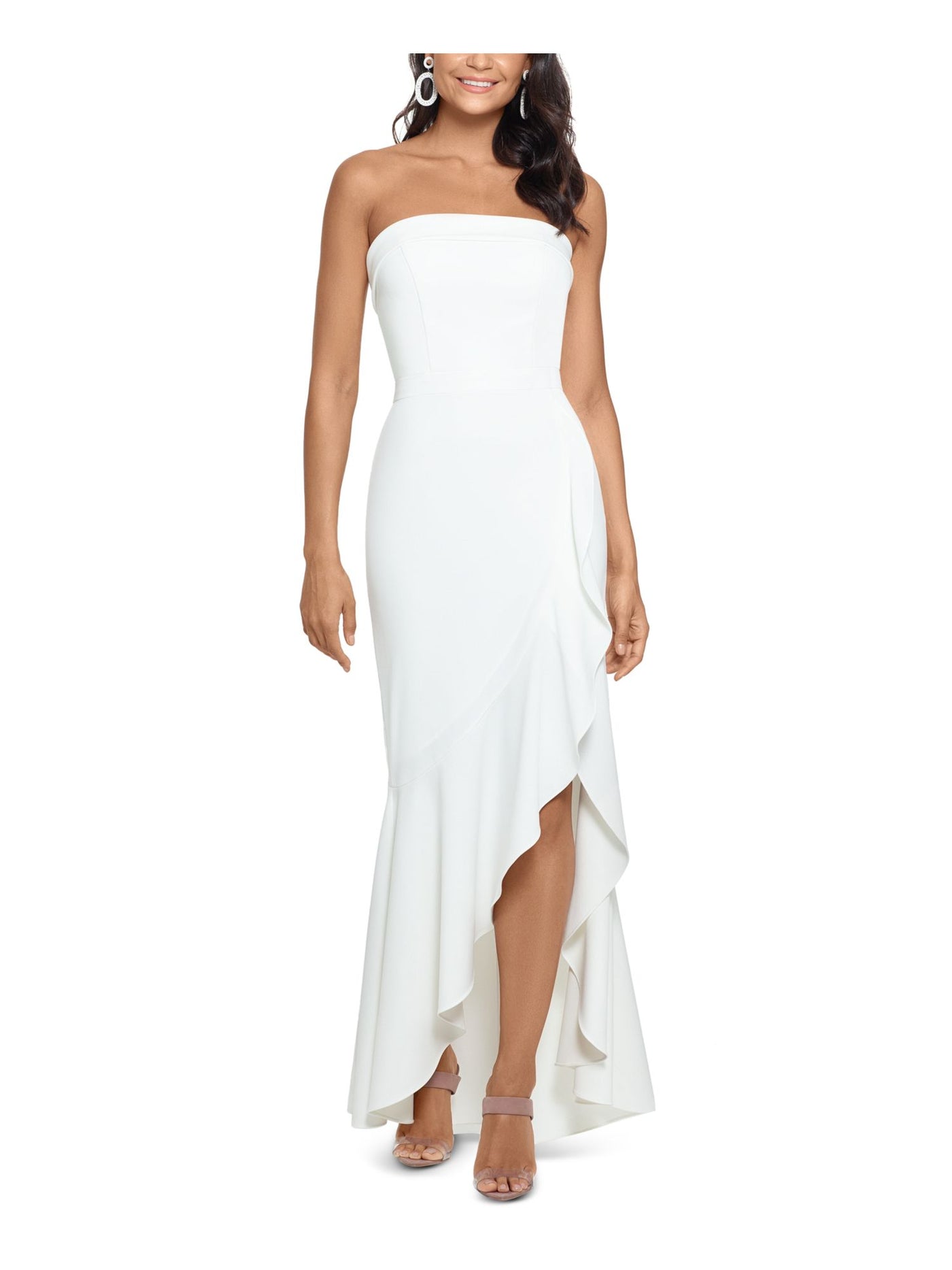XSCAPE Womens Ivory Ruffled Strapless Above The Knee Evening Hi-Lo Dress 10