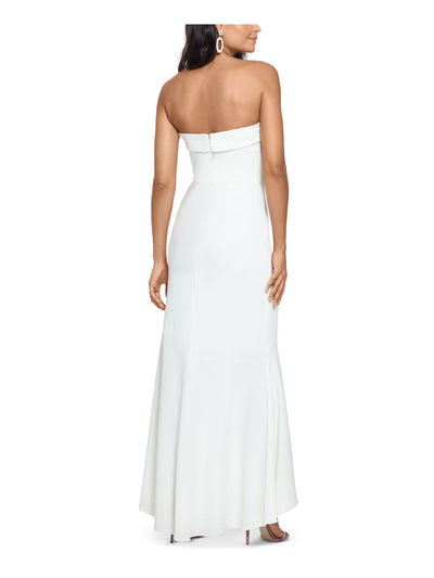 XSCAPE Womens Ivory Ruffled Strapless Above The Knee Evening Hi-Lo Dress 10