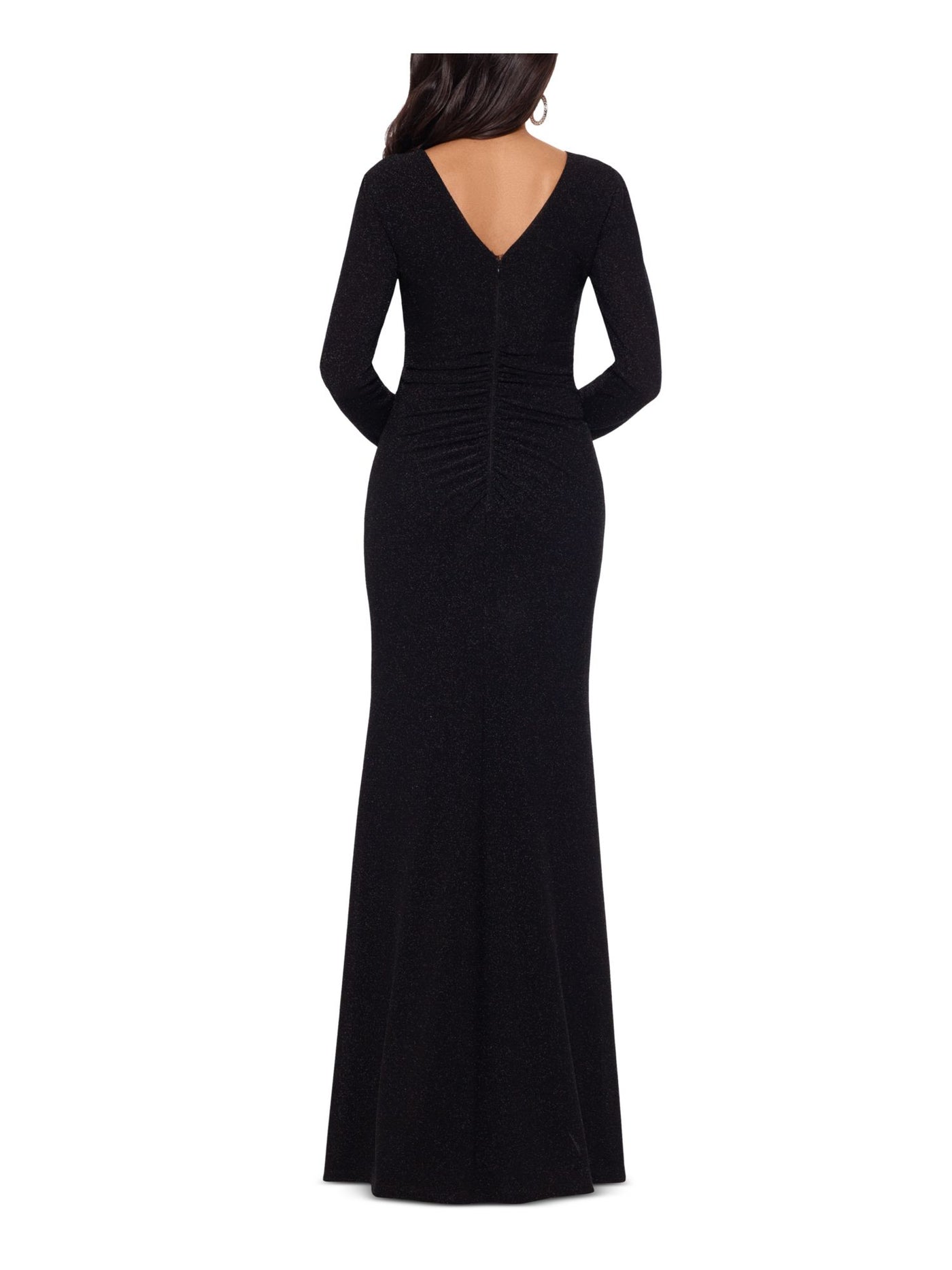 X BY XSCAPE Womens Black Long Sleeve V Neck Full-Length Formal Sheath Dress 4