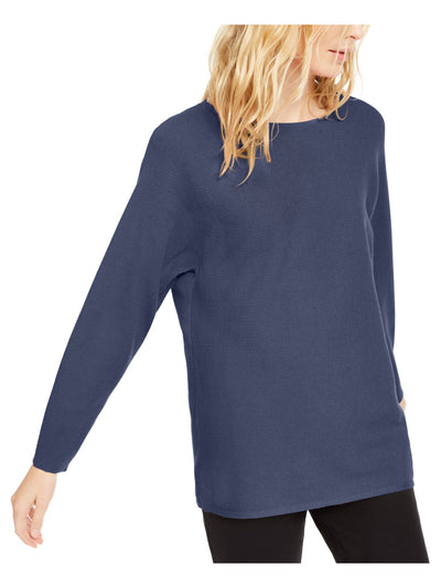 INC Womens Blue Ribbed Ribbed Knit Dolman Sleeve Jewel Neck T-Shirt S