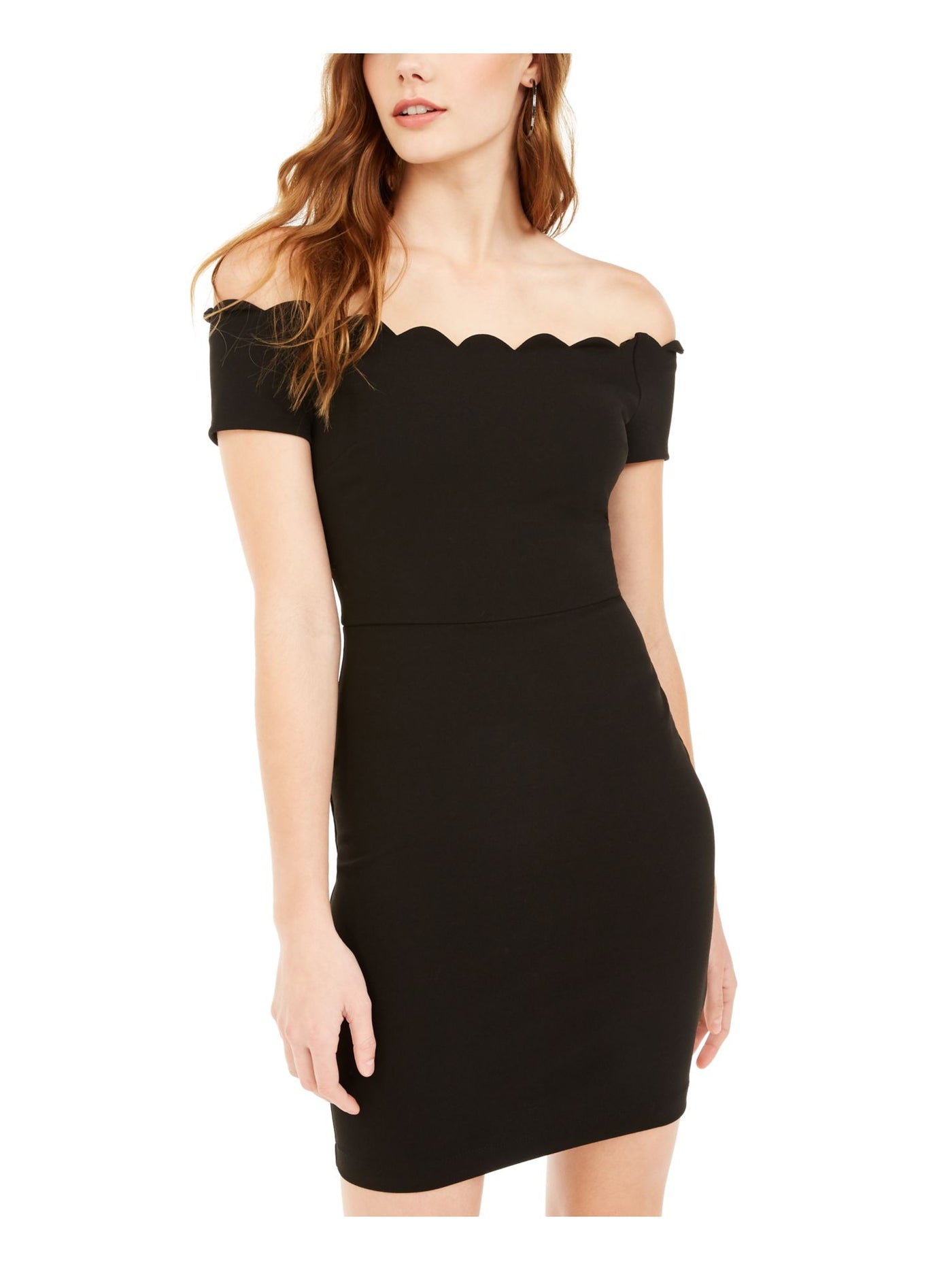 B DARLIN Womens Black Zippered Short Sleeve Off Shoulder Mini Evening Body Con Dress Juniors 7\8