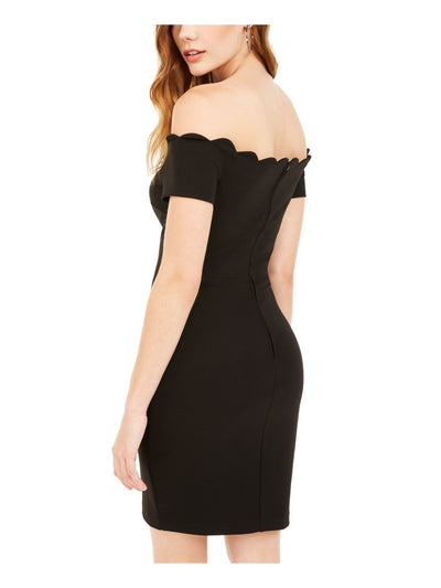 B DARLIN Womens Black Zippered Short Sleeve Off Shoulder Mini Evening Body Con Dress Juniors 7\8