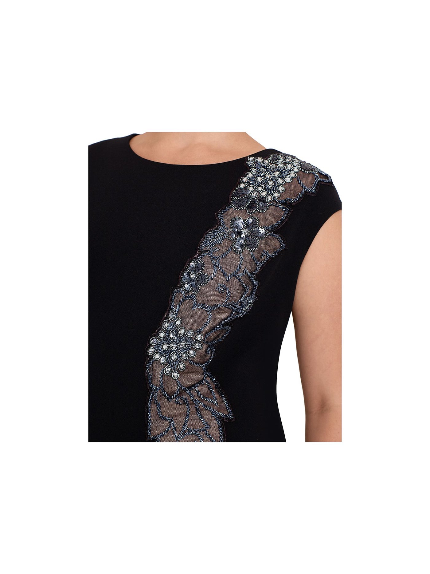 XSCAPE Womens Embellished Sequined Cap Sleeve Jewel Neck Above The Knee Evening Body Con Dress