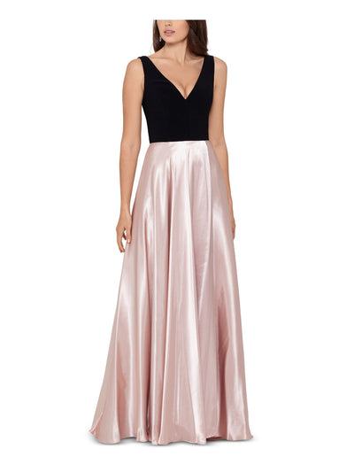 BETSY & ADAM Womens Pink Pocketed Color Block Sleeveless V Neck Full-Length Evening Dress 4