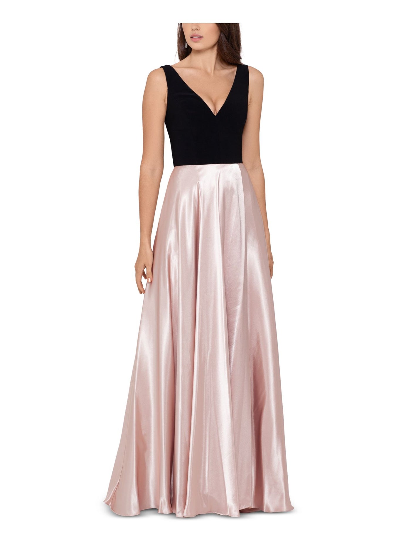 BETSY & ADAM Womens Pink Pocketed Color Block Sleeveless V Neck Full-Length Evening Dress 4