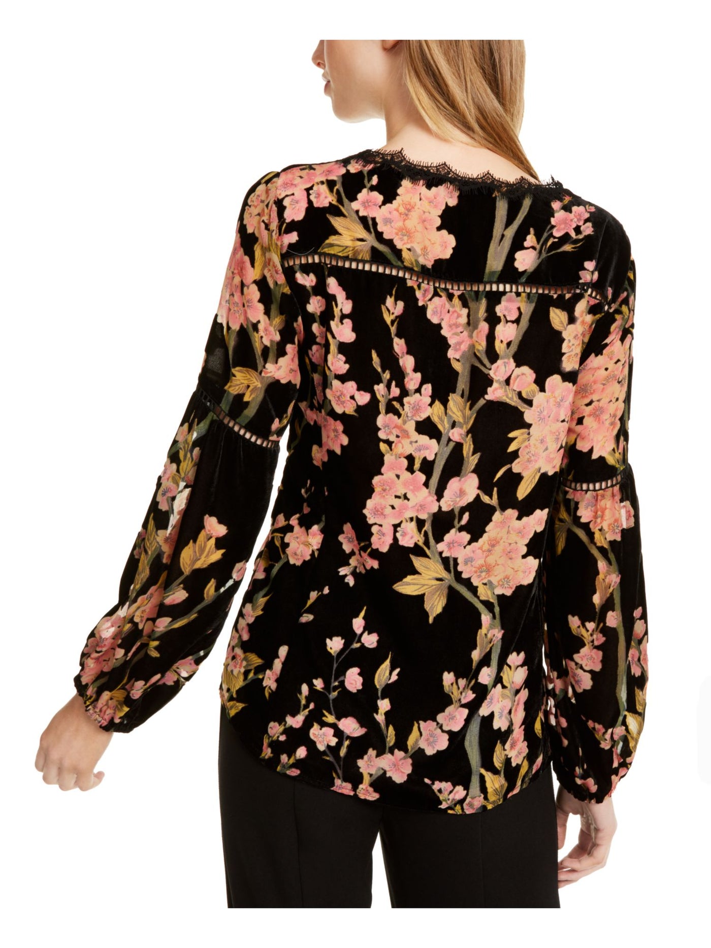 NANETTE LEPORE Womens Black Floral Long Sleeve V Neck Top 0