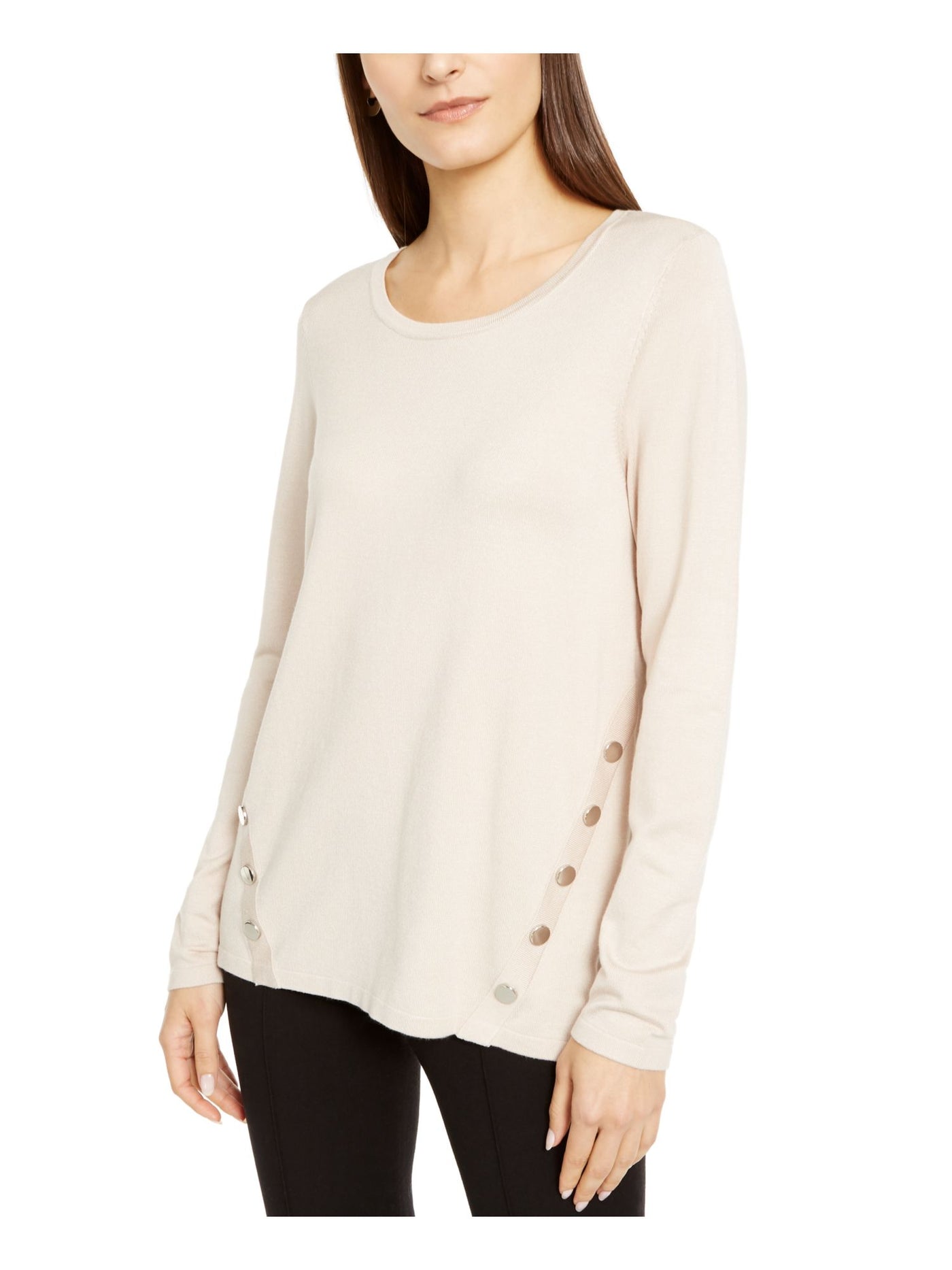 ALFANI Womens Embellished Long Sleeve Scoop Neck Sweater