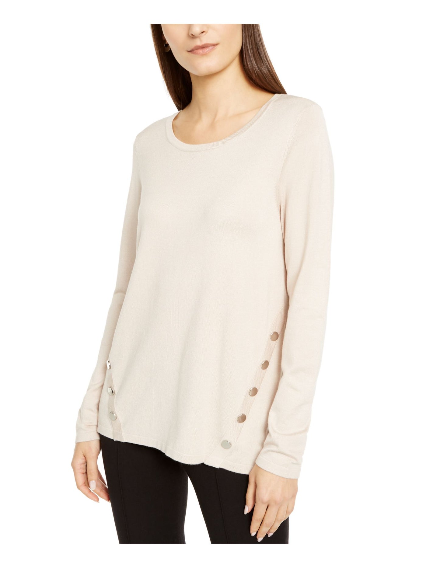 ALFANI Womens Beige Embellished Long Sleeve Scoop Neck Sweater XL