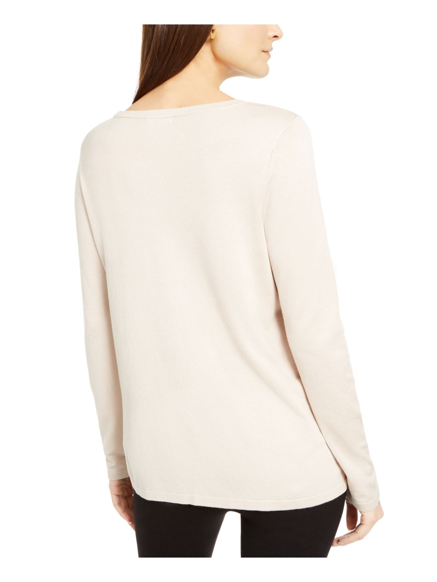 ALFANI Womens Beige Long Sleeve Scoop Neck Sweater Petites PS