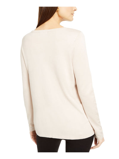 ALFANI Womens Beige Embellished Long Sleeve Scoop Neck Sweater XL