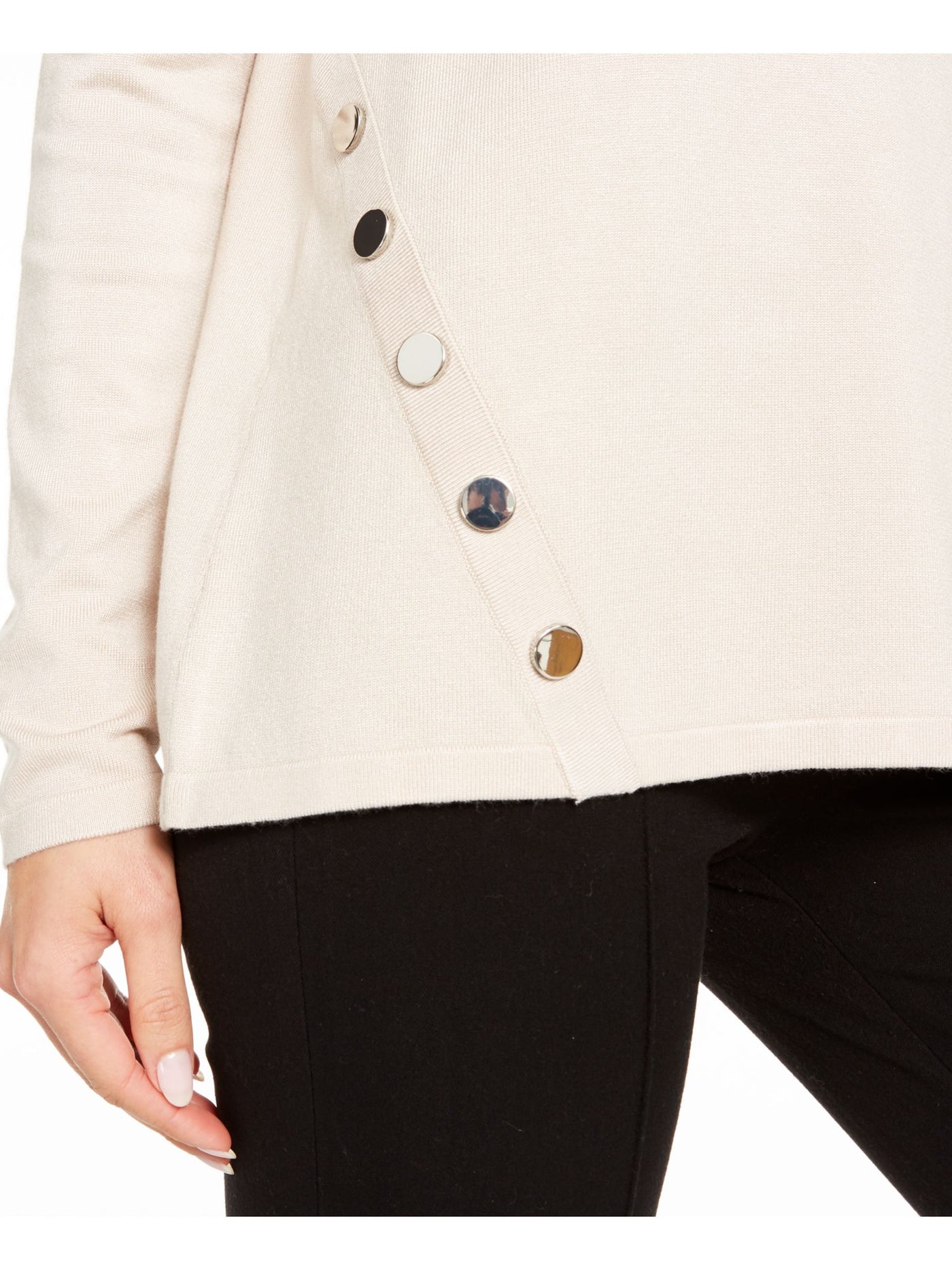 ALFANI Womens Beige Embellished Long Sleeve Scoop Neck Sweater XL