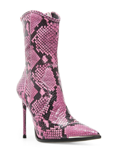 STEVE MADDEN Womens Pink Snake Metallic Toe Cap Cushioned Tina Pointed Toe Stiletto Zip-Up Dress Booties 10 M