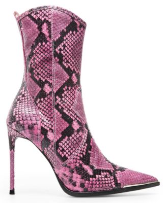 STEVE MADDEN Womens Pink Snake Metallic Toe Cap Cushioned Tina Pointed Toe Stiletto Zip-Up Dress Booties M