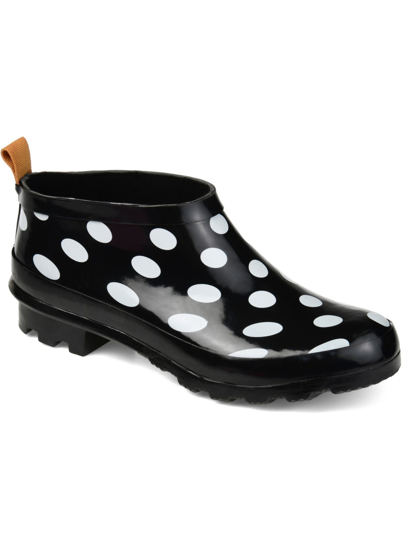 JOURNEE COLLECTION Womens Black Polka Dot Water Resistant Padded Rainer Round Toe Block Heel Rain Boots 6.5