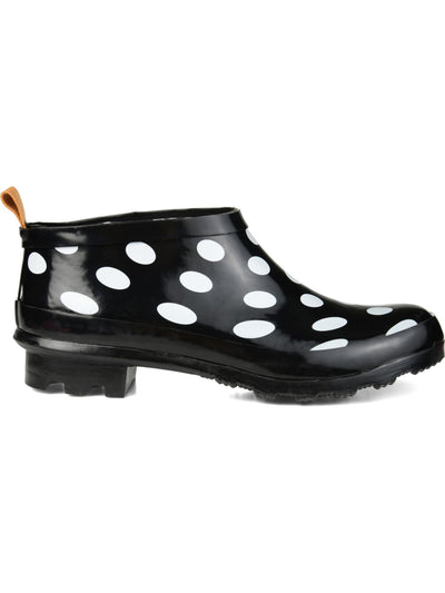 JOURNEE COLLECTION Womens Black Polka Dot Water Resistant Padded Rainer Round Toe Block Heel Rain Boots 6.5