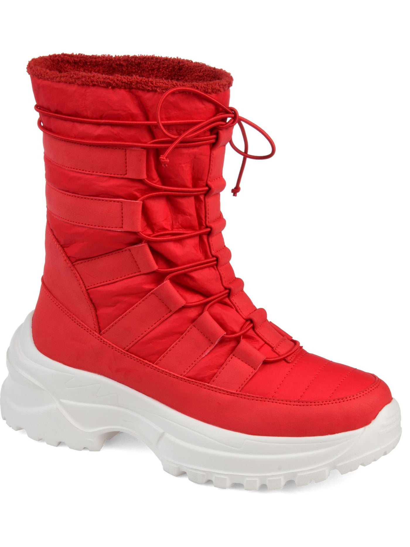 JOURNEE COLLECTION Womens Red Waterproof Icey Round Toe Platform Lace-Up Snow Boots 10