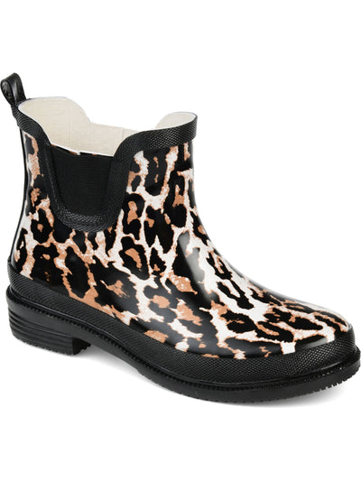 JOURNEE COLLECTION Womens Brown Leopard Stretch Gore Water Resistant Padded Tekoa Round Toe Block Heel Rain Boots 7 M