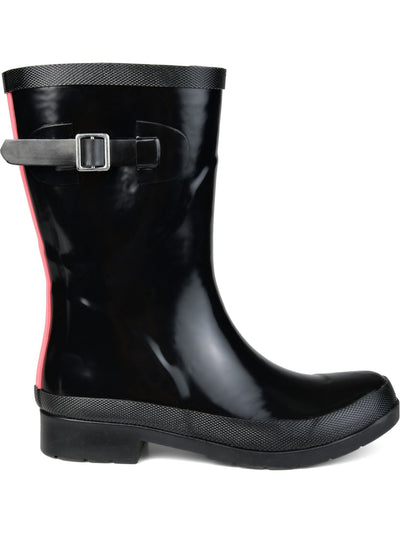 JOURNEE COLLECTION Womens Black Water Resistant Buckle Accent Seattle Round Toe Block Heel Rain Boots 5.5 M