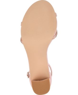 JOURNEE COLLECTION Womens Blush Beige T-Strap Embellished Denali Round Toe Block Heel Buckle Dress Sandals Shoes