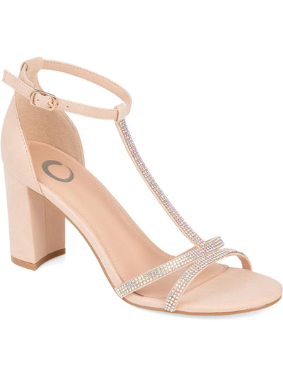 JOURNEE COLLECTION Womens Blush Pink T-Strap Embellished Denali Round Toe Block Heel Buckle Dress Sandals Shoes 9