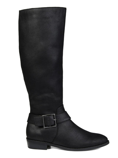 JOURNEE COLLECTION Womens Black Goring Buckle Accent Wide Calf Winona Almond Toe Block Heel Zip-Up Riding Boot 8.5 WC